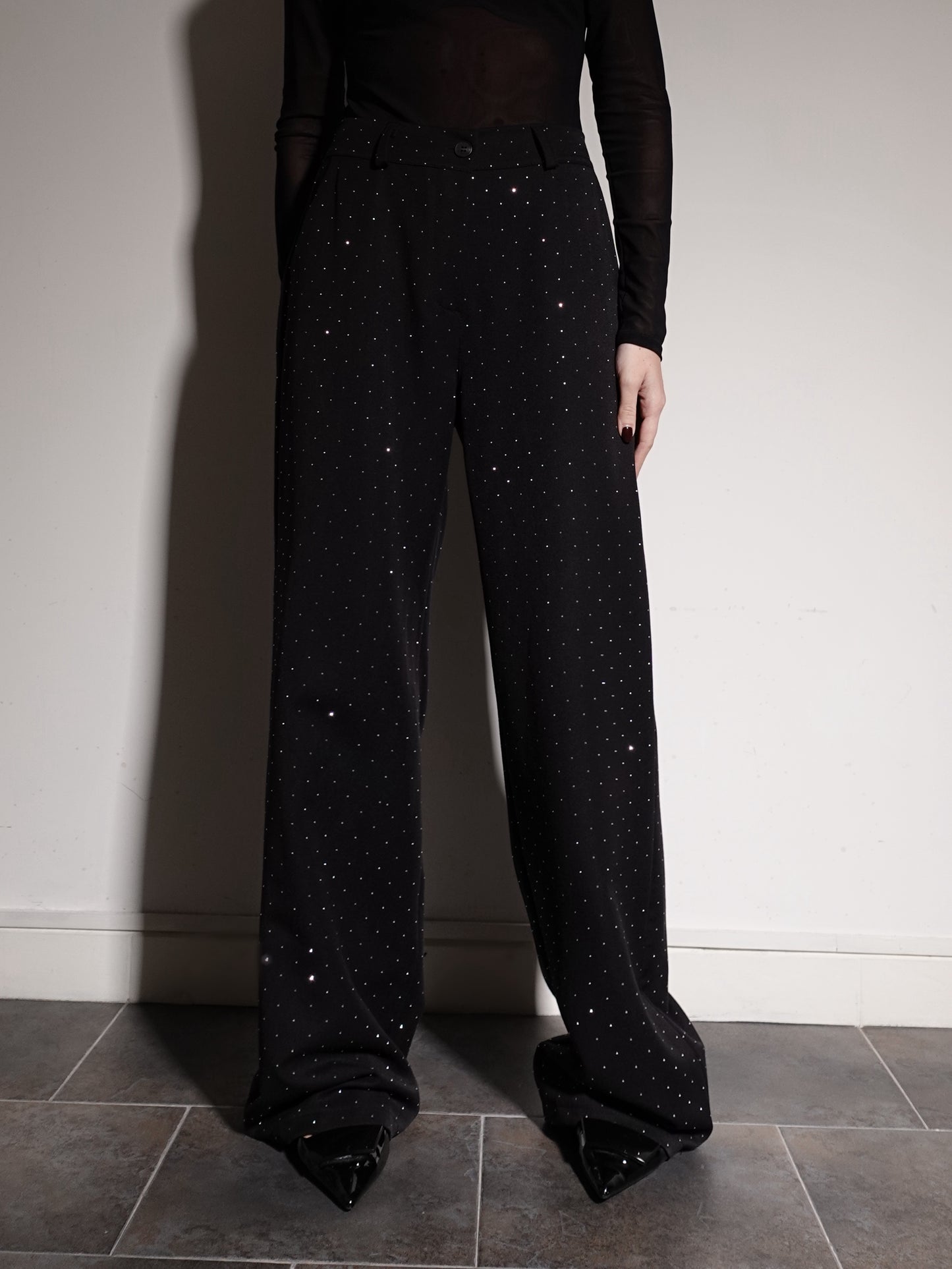 PANTALONI SHINE WIDE LEG - NERO 9002