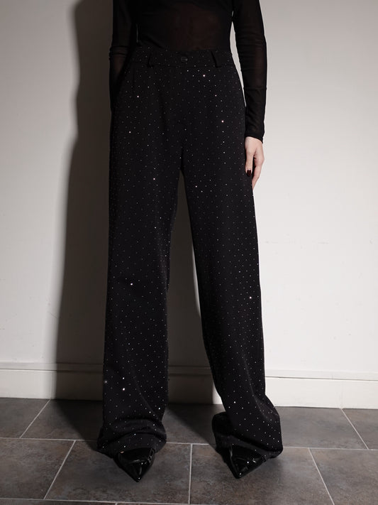 PANTALONI SHINE WIDE LEG - NERO 9002