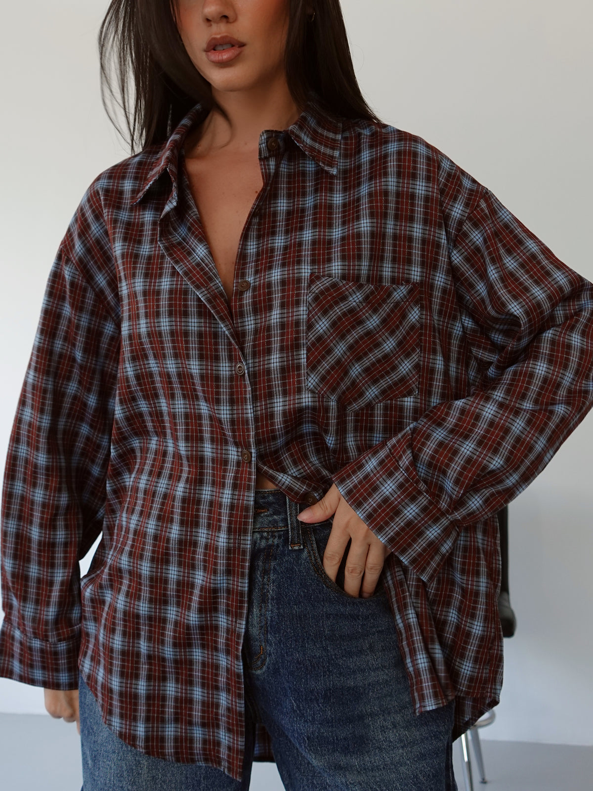 CAMICIA A QUADRI IN COTONE - MARRONE/AZZURRO 17310