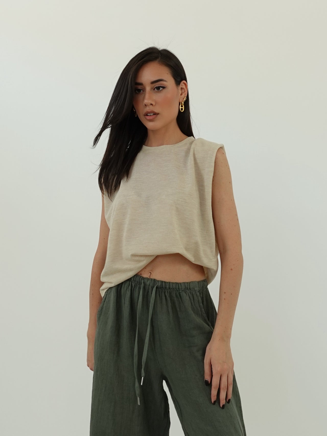 MAGLIA SEMI-TRASPARENTE GIROMANICHE - BEIGE 5717