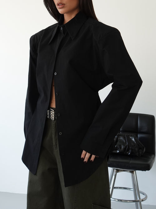 CAMICIA IN COTONE CON CINTURINO - NERO 2754
