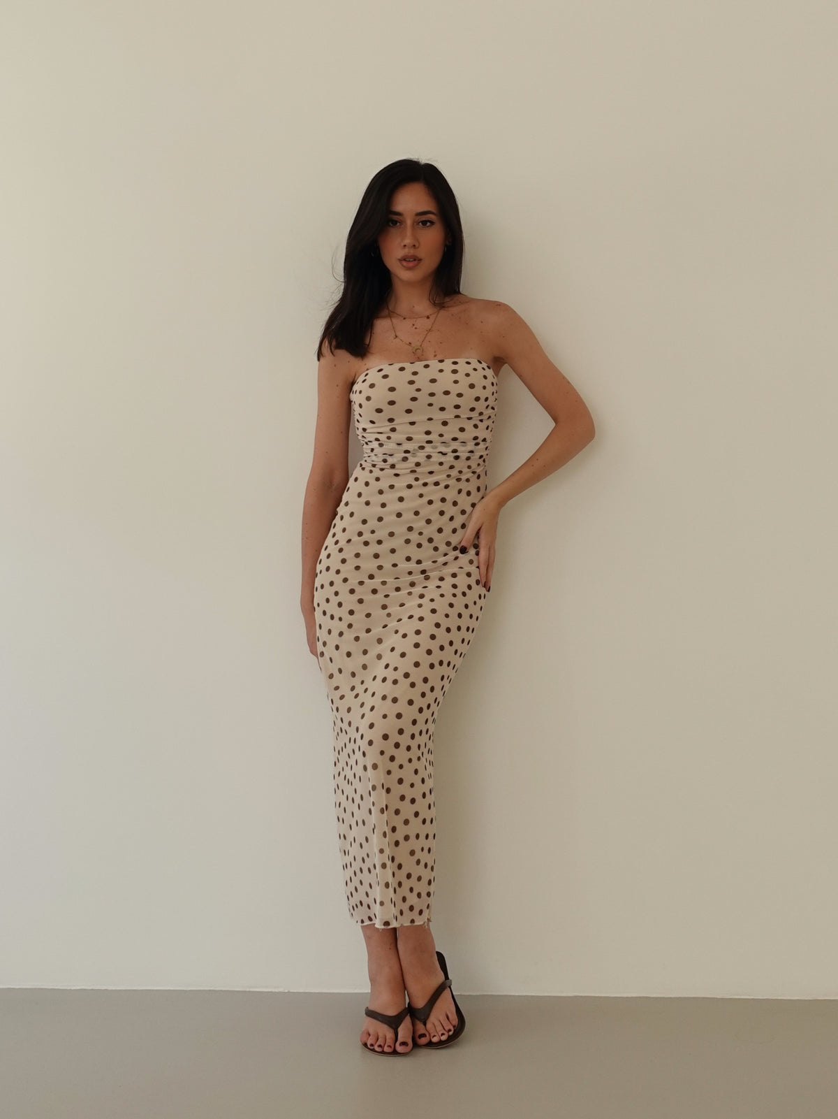 LONG DRESS VELATO A POIS - BURRO 13961