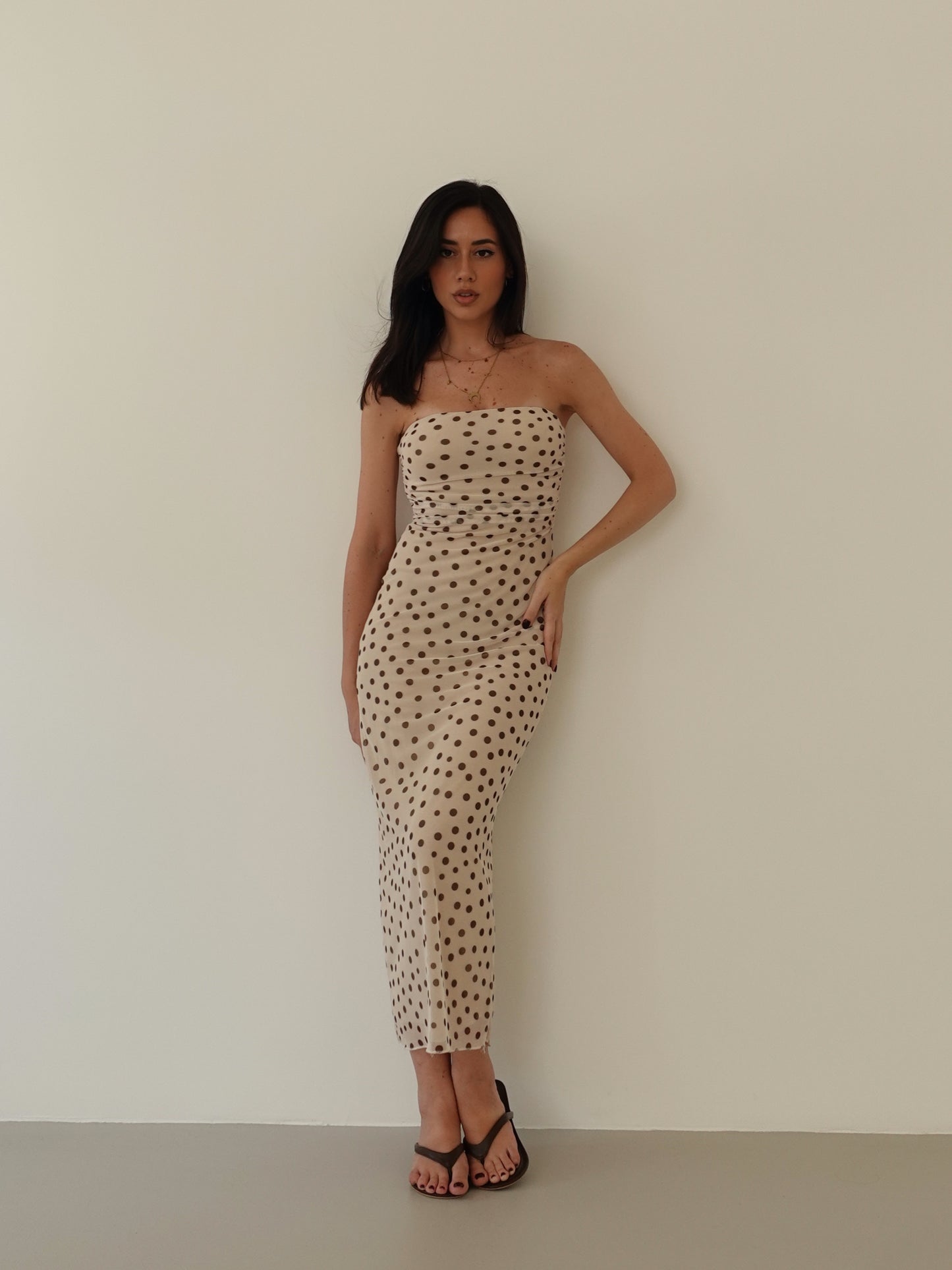 LONG DRESS VELATO A POIS - BURRO 13961