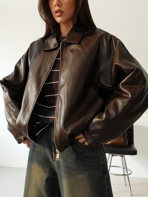 BOMBER IMBOTTITO IN ECOPELLE - CIOCCOLATO 9246