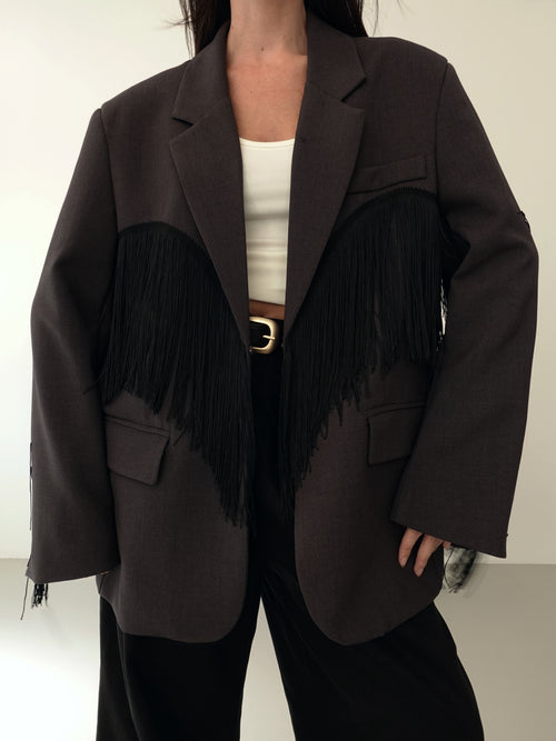 BLAZER OVERSIZE LUMINA CON FRANGE - GRIGIO LD6226