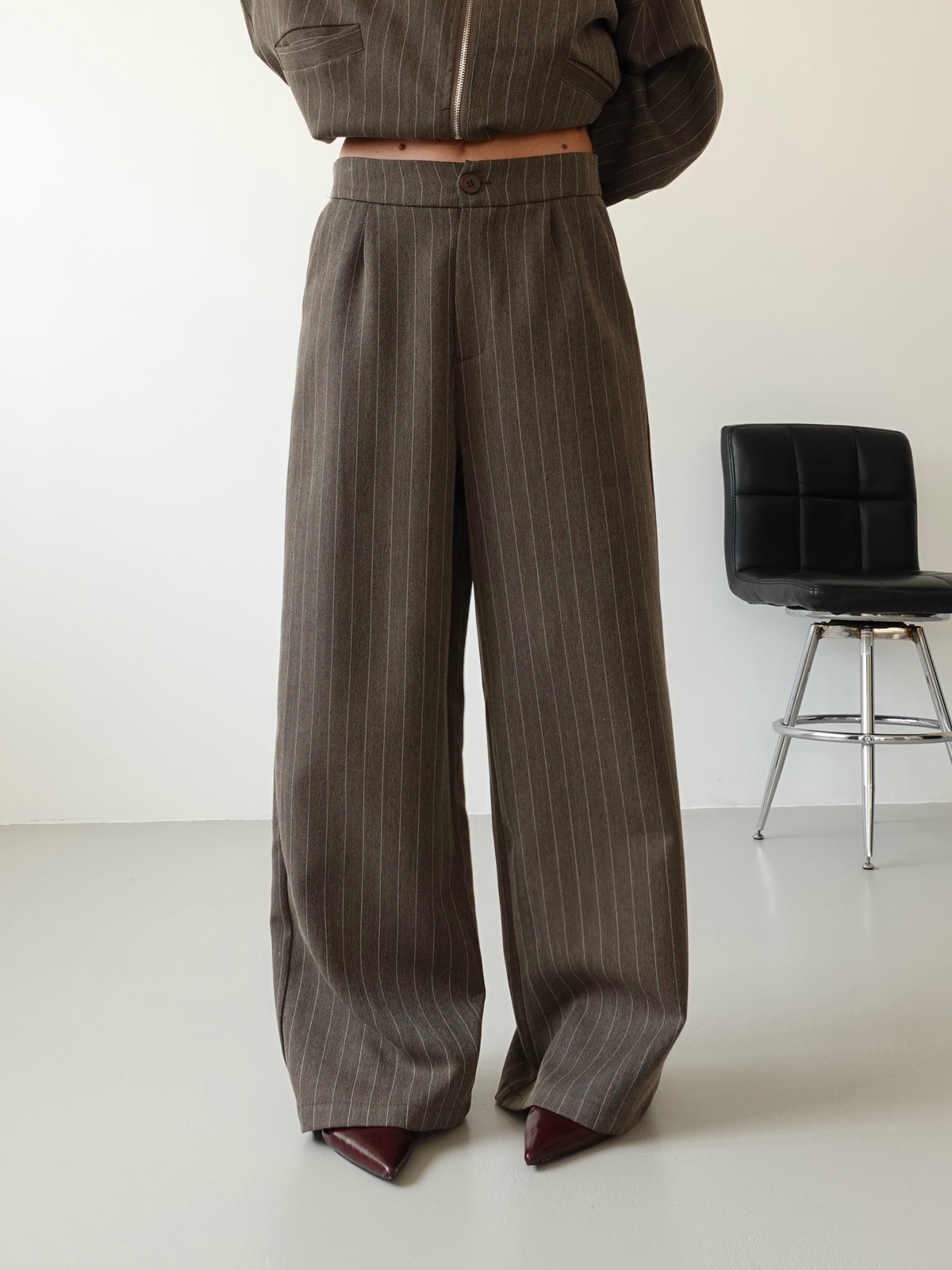 PANTALONI GESSATI WIDE LEG - FANGO 9031