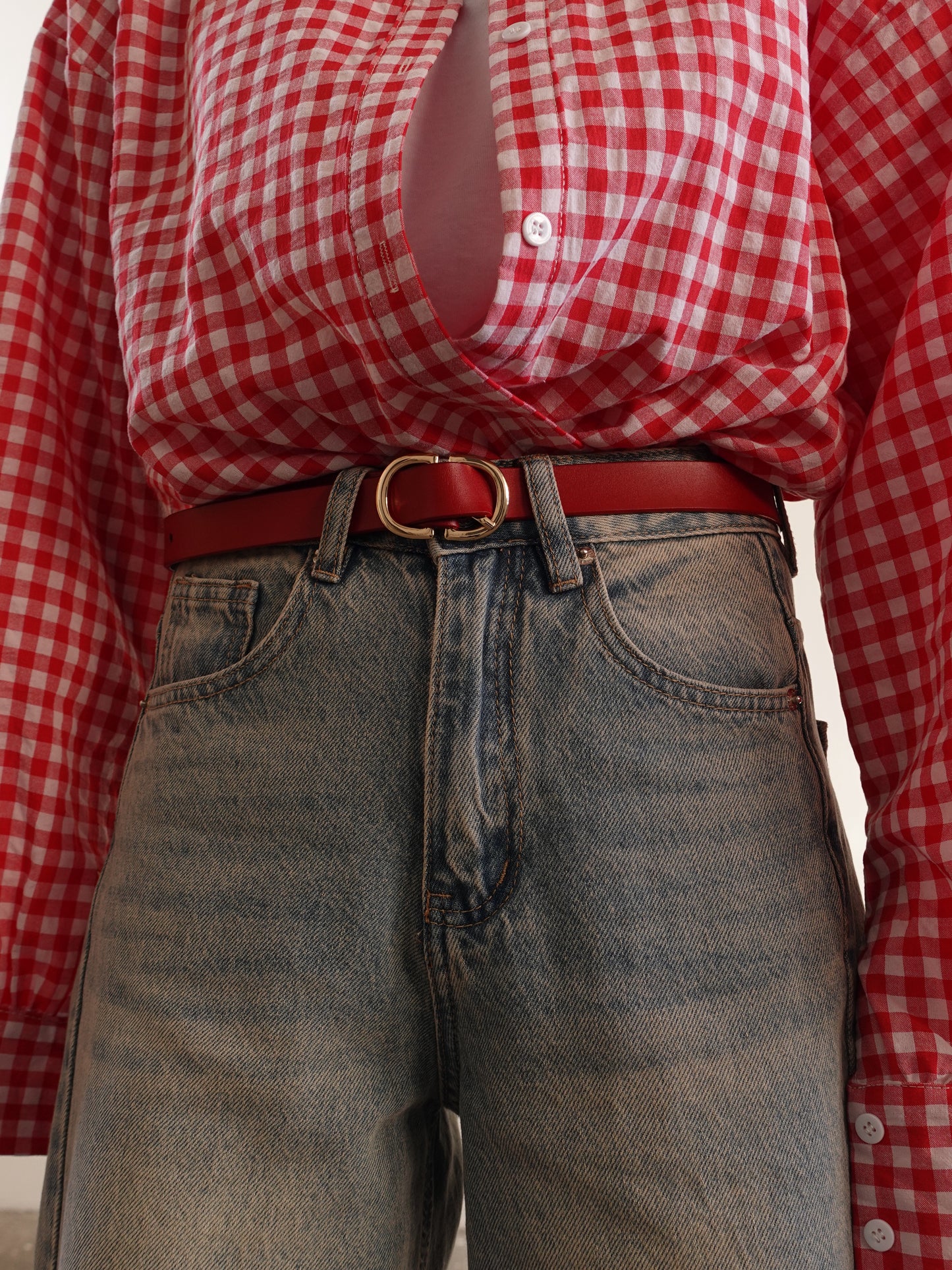 CINTURA IN VERA PELLE CON FIBBIA IN ORO - ROSSO