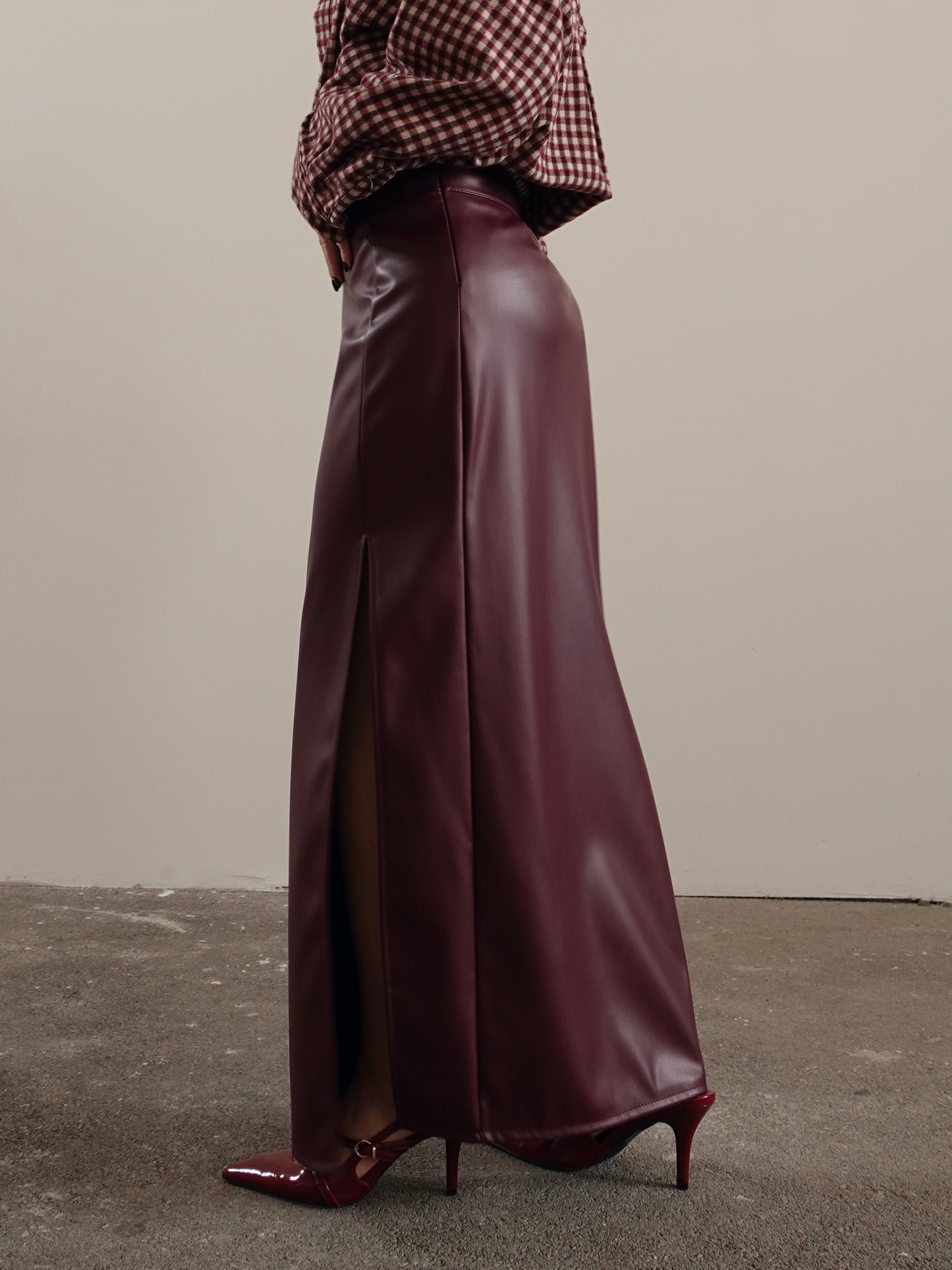 GONNA LONGUETTE IN ECOPELLE CON SPACCO - BURGUNDY 67097