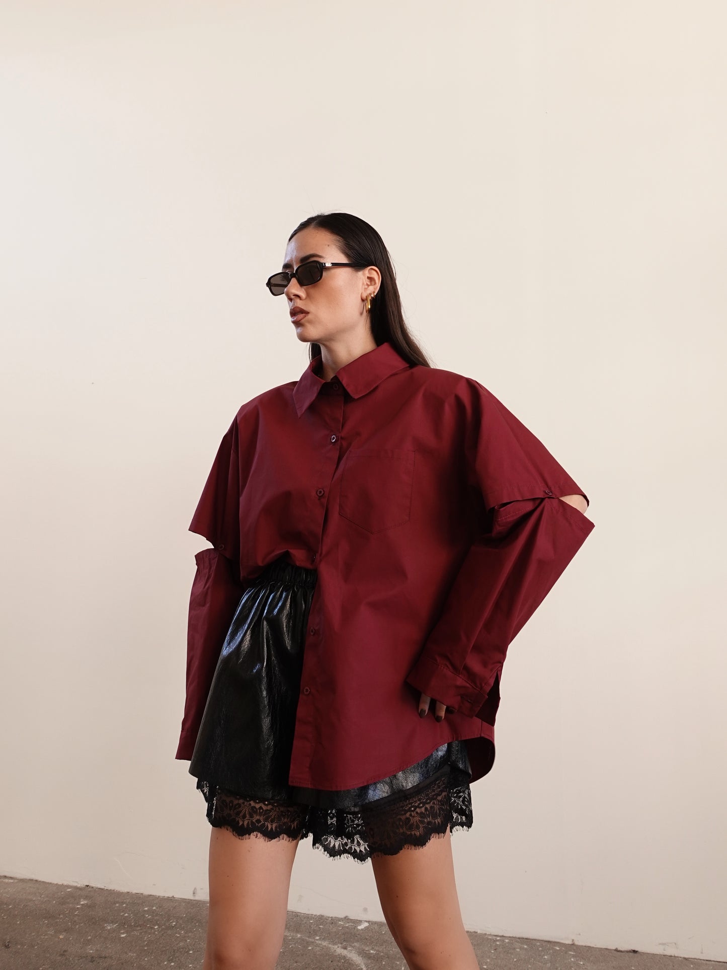 CAMICIA CON MANICHE RIMOVIBILI - BORDEAUX 2640