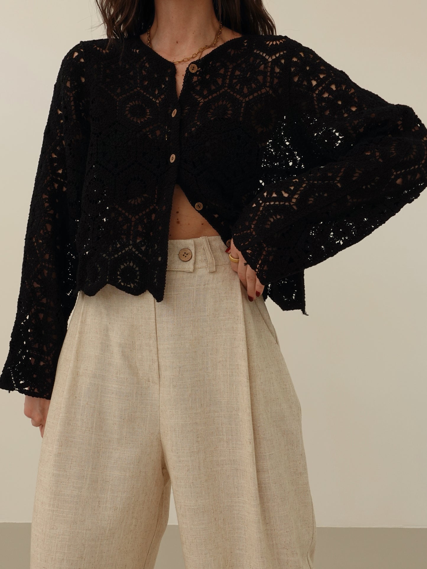 CARDIGAN CROCHET BALI - NERO 28004