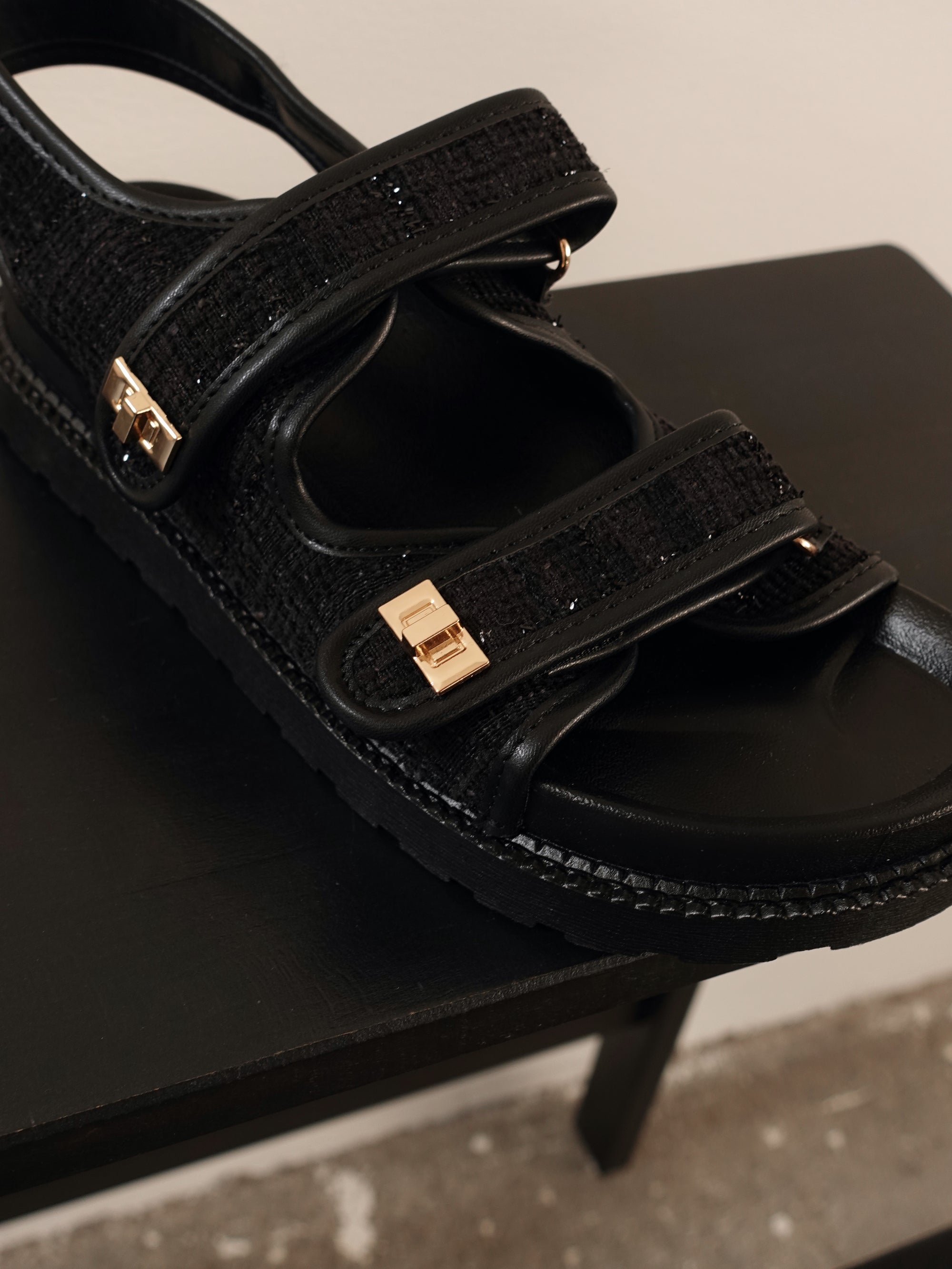 SANDALI PLATFORM IN TWEED - NERO GLITTER CM169