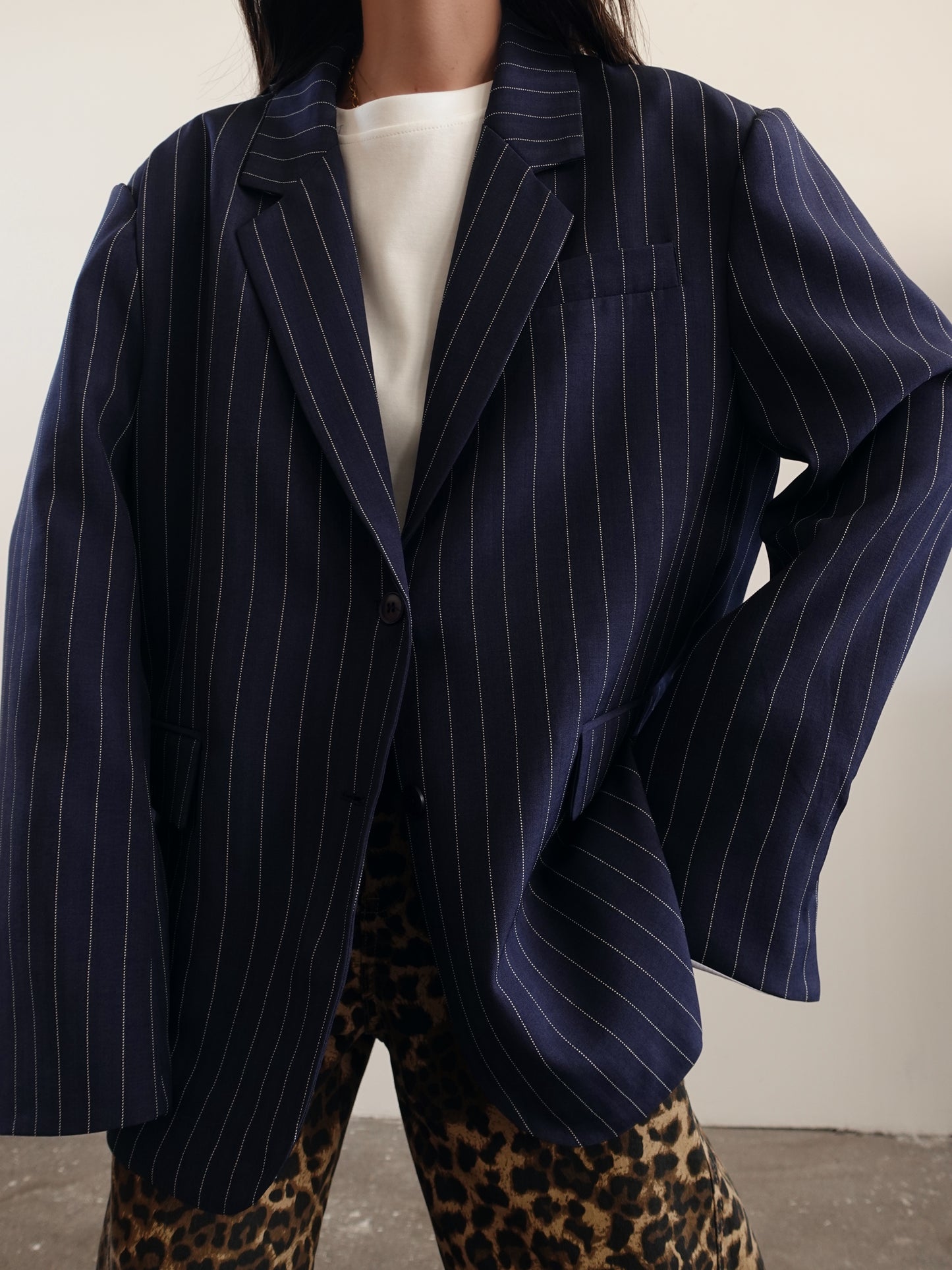 BLAZER GESSATO CON RISVOLTO A CONTRASTO - BLU 3141
