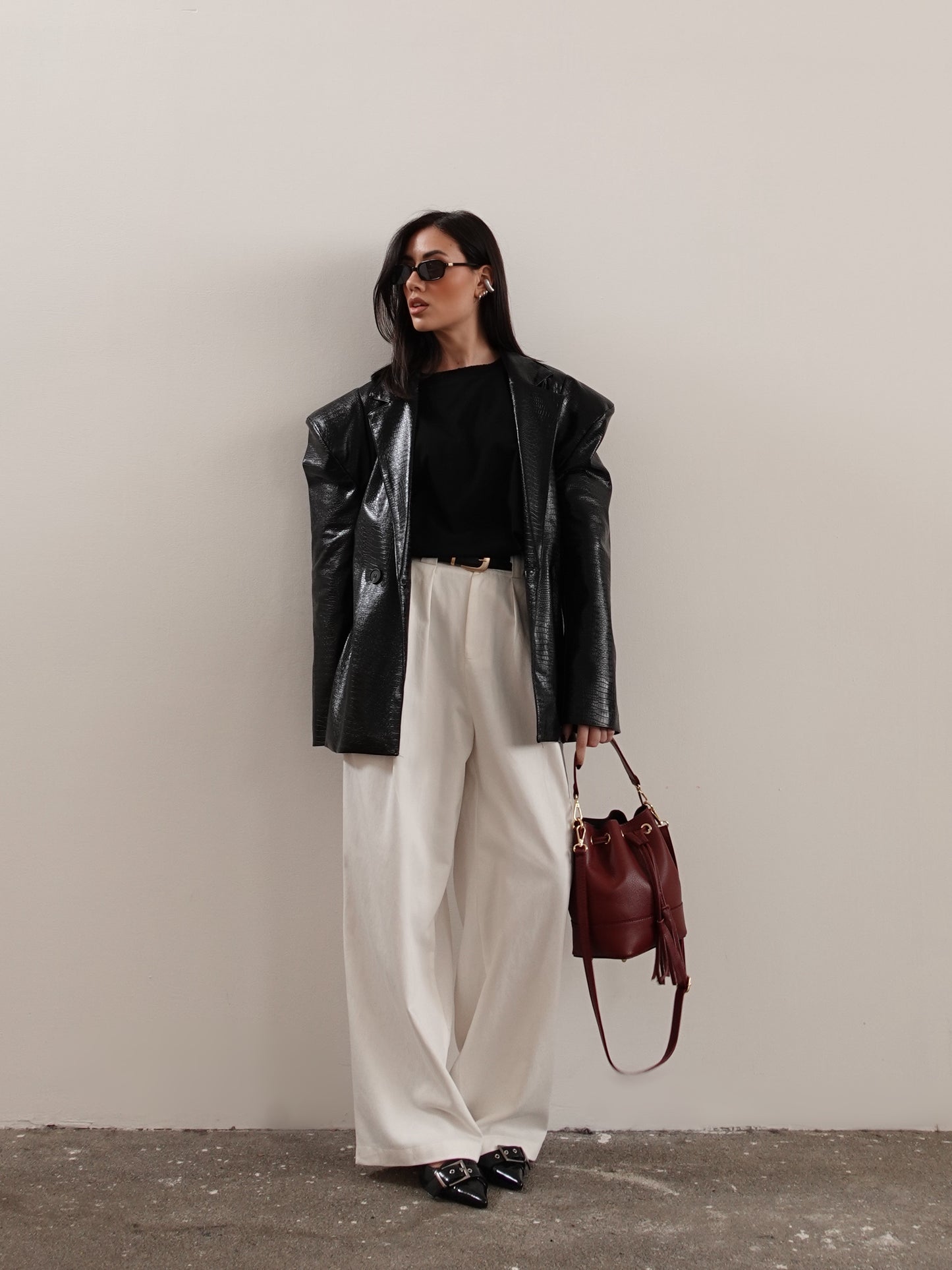 PANTALONI CARROT FIT CON CINTURA - BIANCO 14737