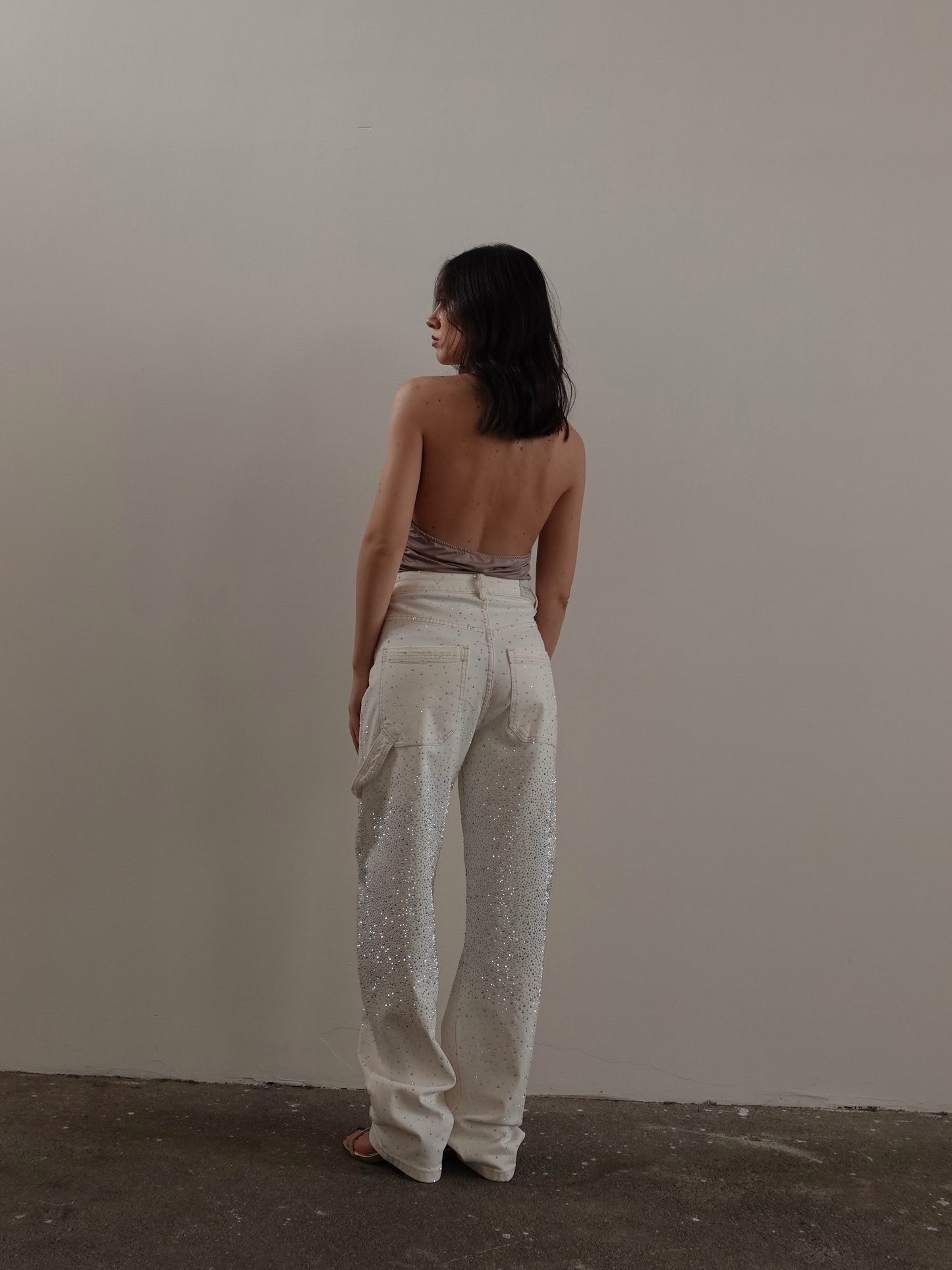 JEANS BAGGY CARPENTER CON STRASS - BIANCO 3371