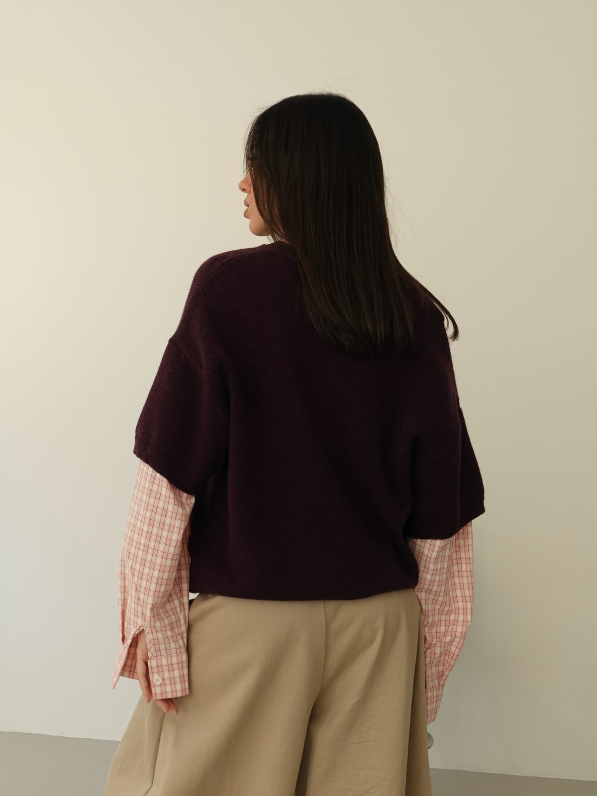 MAGLIONCINO CON MANICA CAMICIA - PRUGNA/ROSA 8166