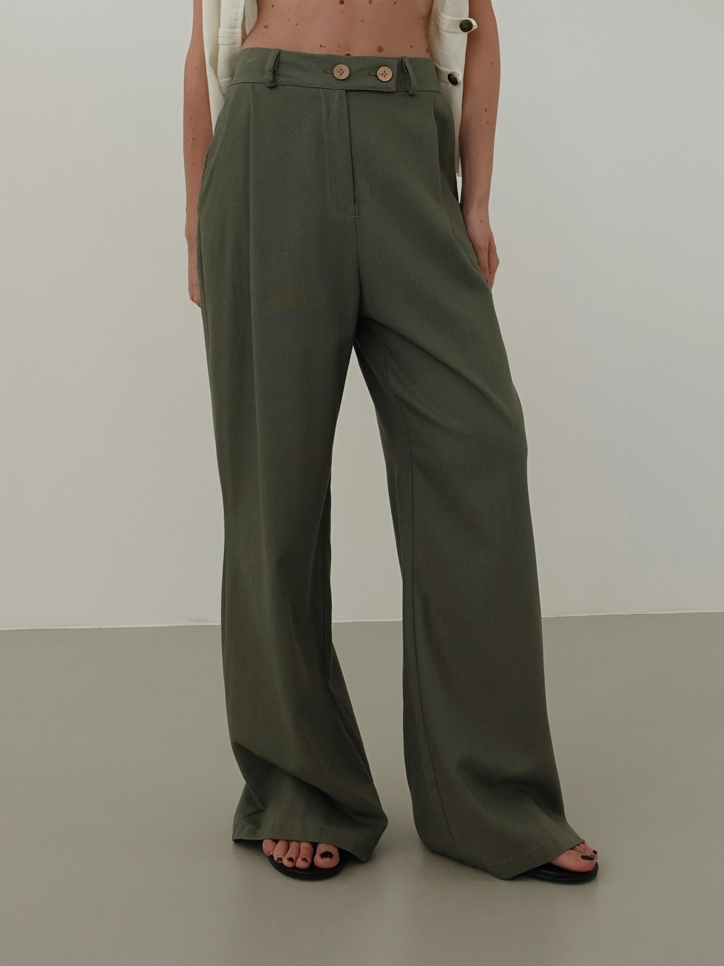 PANTALONI MISTO LINO/VISCOSA - VERDE OLIVA 5845