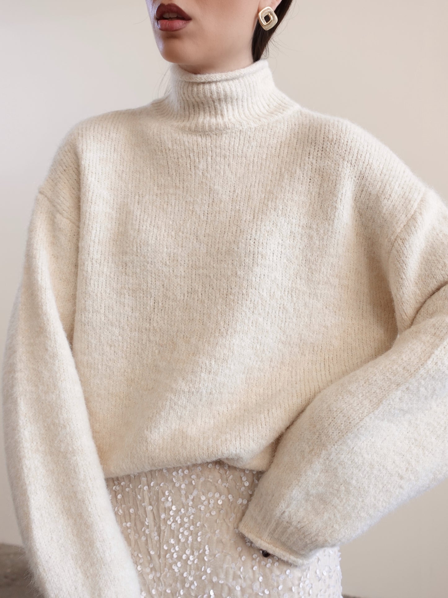 MAGLIONE MEZZO COLLO IN LANA - PANNA 7066