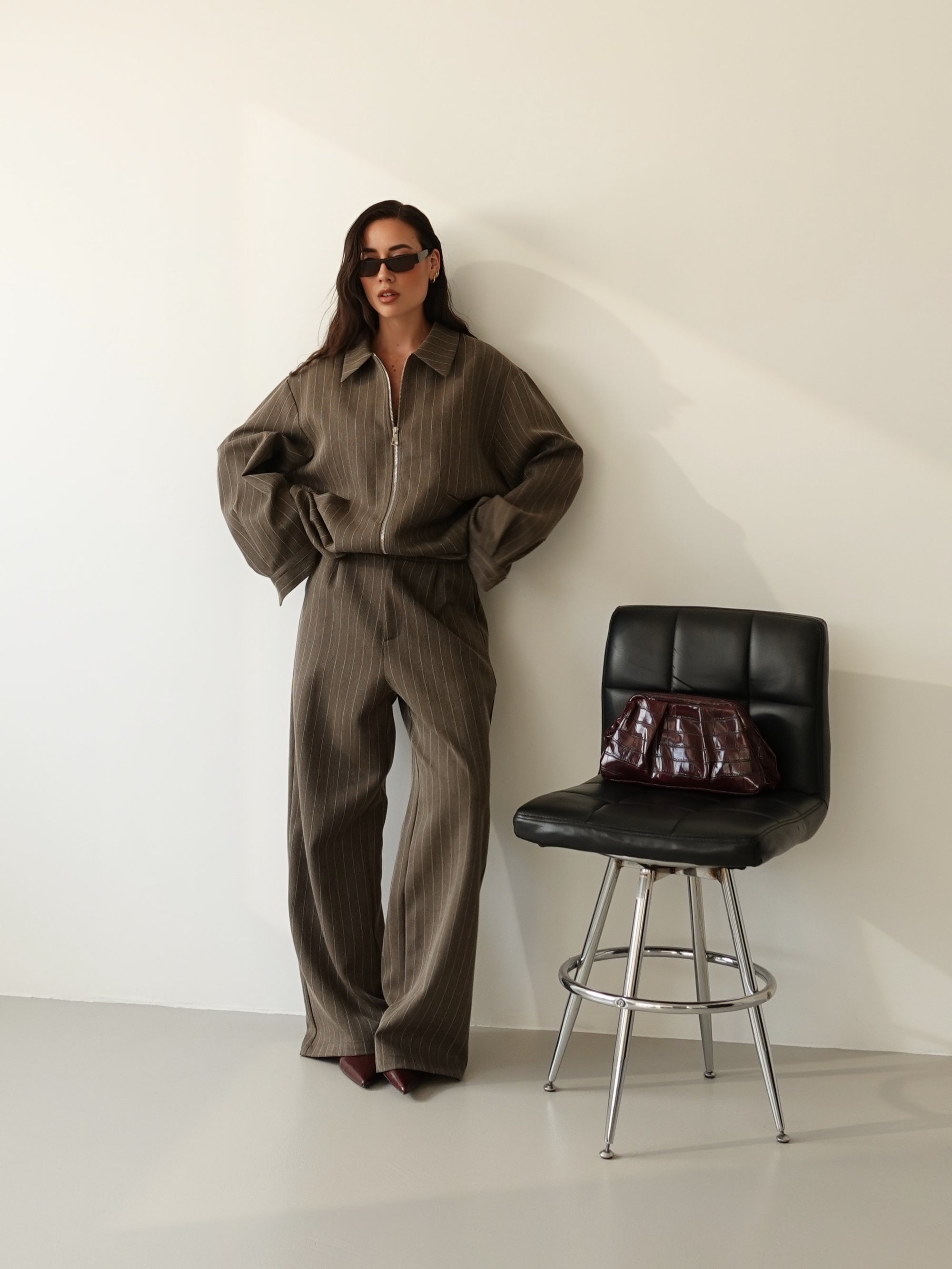 PANTALONI GESSATI WIDE LEG - FANGO 9031