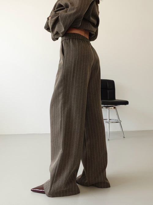 PANTALONI GESSATI WIDE LEG - FANGO 9031