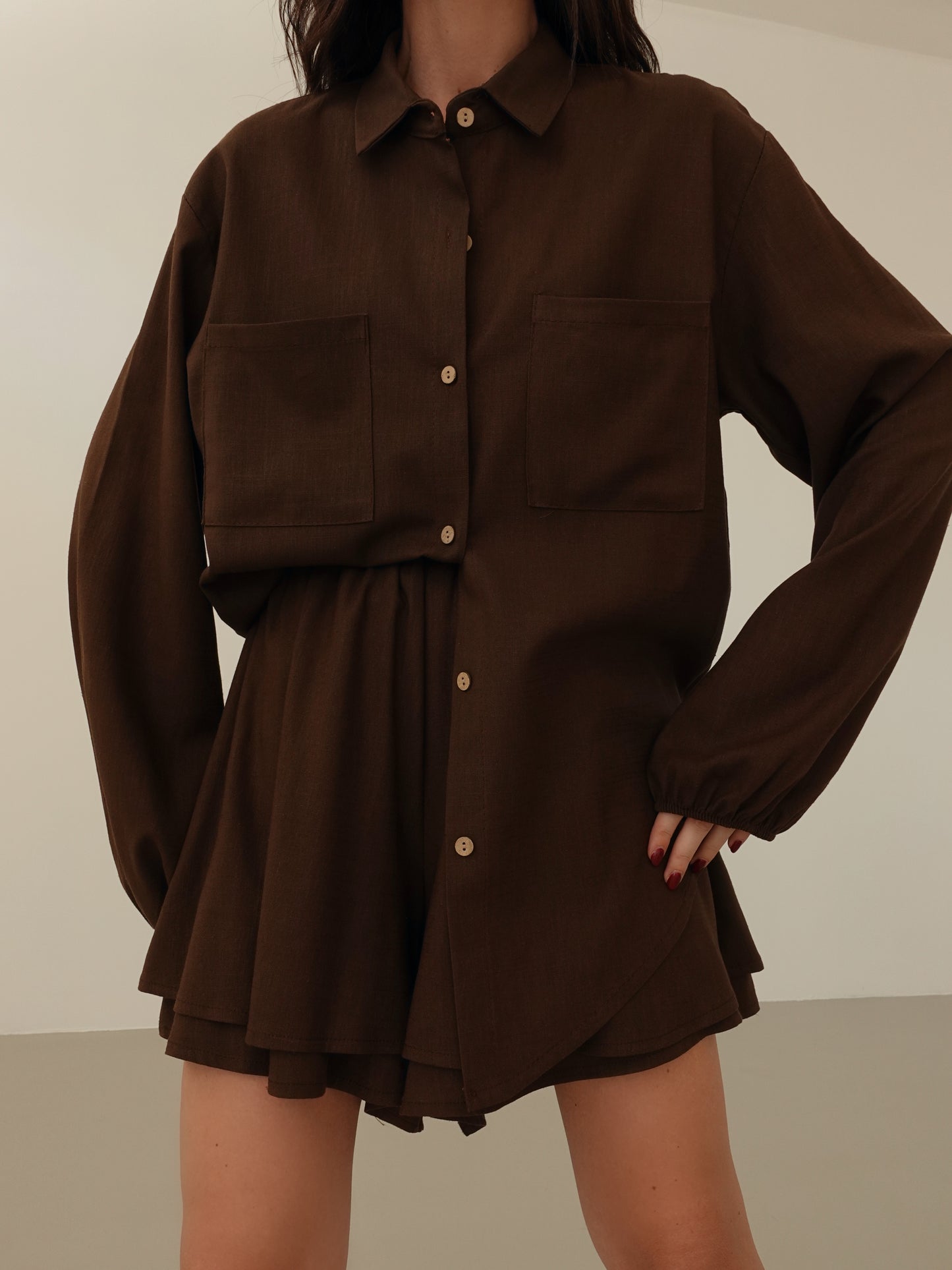 COORDINATO CAPRI IN LINO - MARRONE 2562
