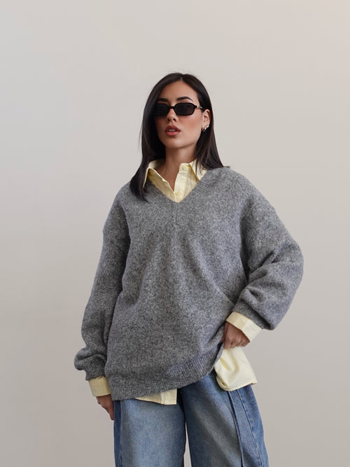 MAGLIONE BALLOON CON SCOLLO A "V" - GRIGIO 4297