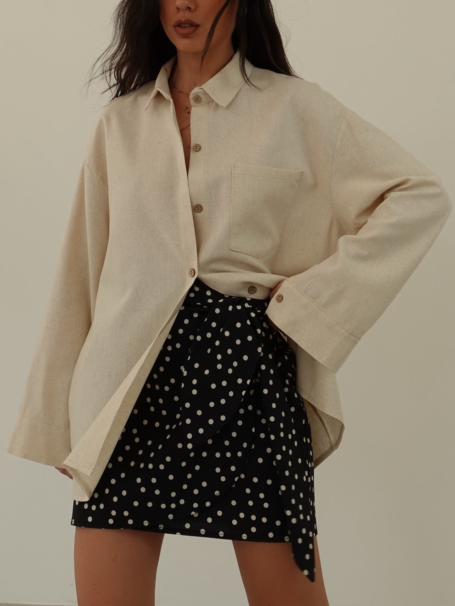 CAMICIA IN LINO CON TASCA FRONTALE - BEIGE MELANGE 2437
