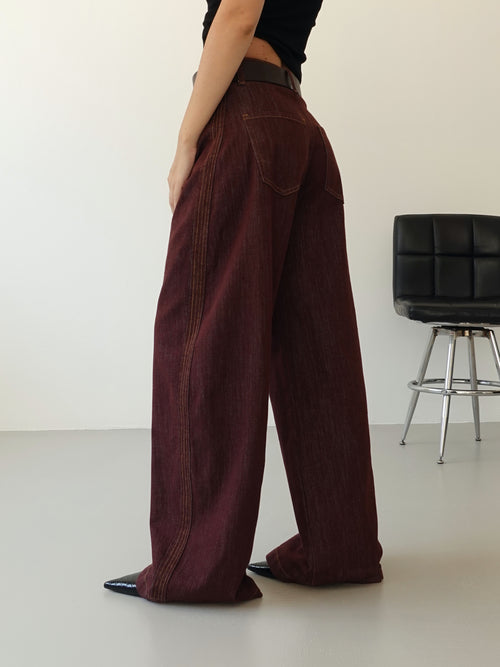 JEANS BALLOON COLOR CON CINTURA - BURGUNDY 32630