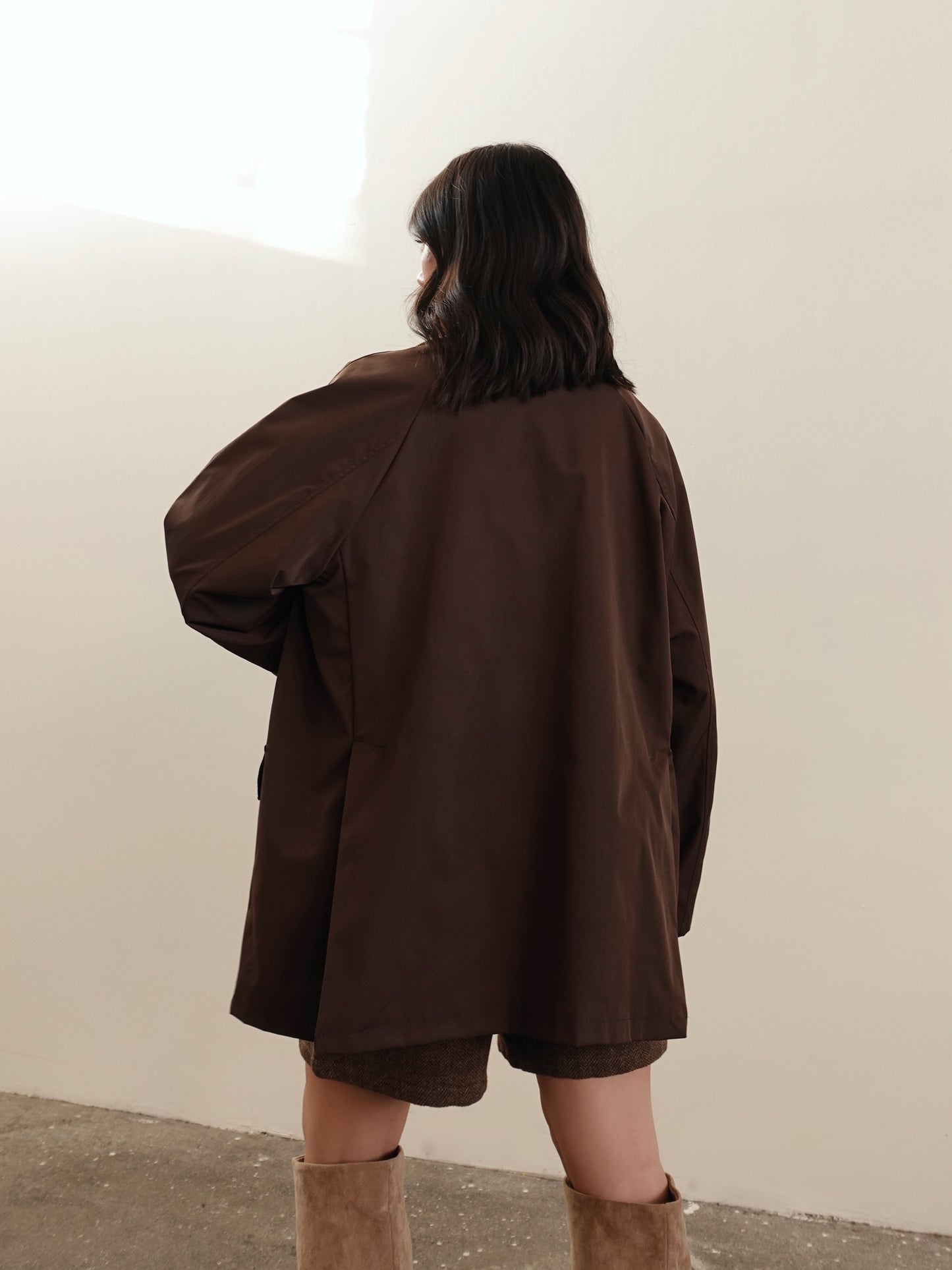 GIACCA IN TESSUTO TECNICO CON COLLETTO A COSTINE - MARRONE 6270