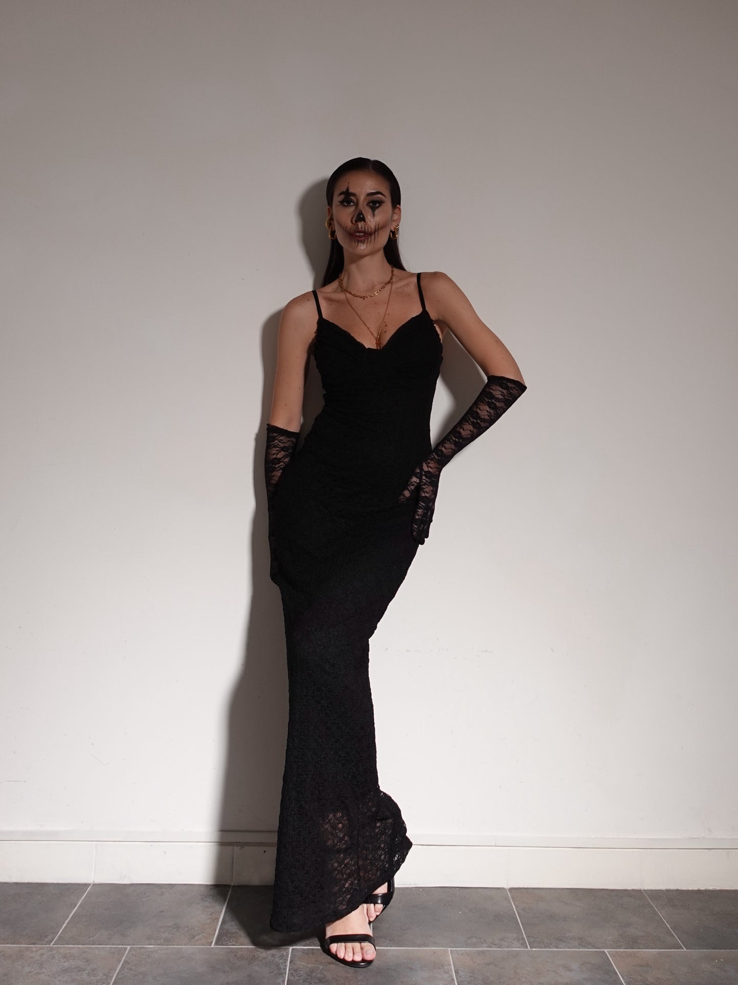 LONG DRESS LACE CON COPPETTE - NERO 6288