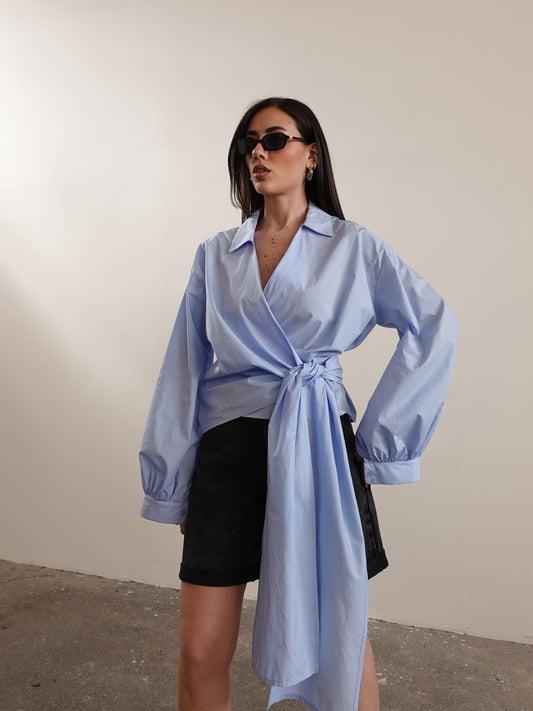 CAMICIA IN COTONE CON NODO LATERALE - AZZURRO 80891