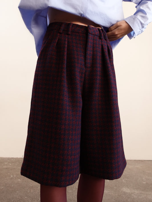 BERMUDA PIED DE POULE IN LANA - BORDEAUX/BLU 5978