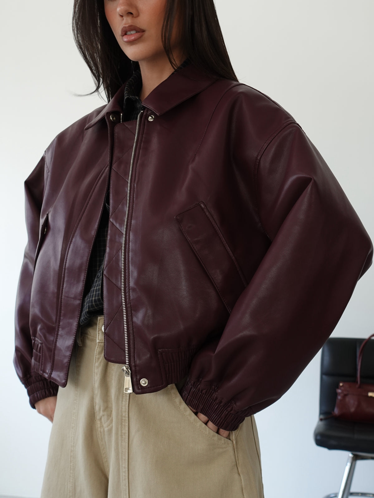 GIACCA IN ECOPELLE H143 - BURGUNDY 8936