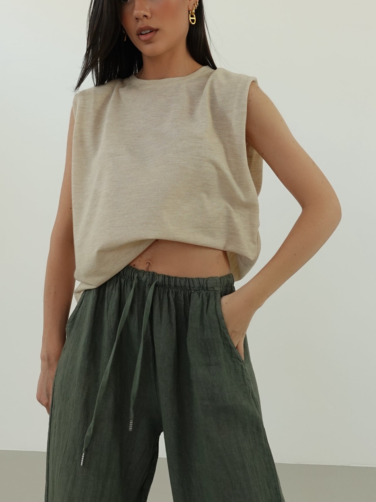 MAGLIA SEMI-TRASPARENTE GIROMANICHE - BEIGE 5717