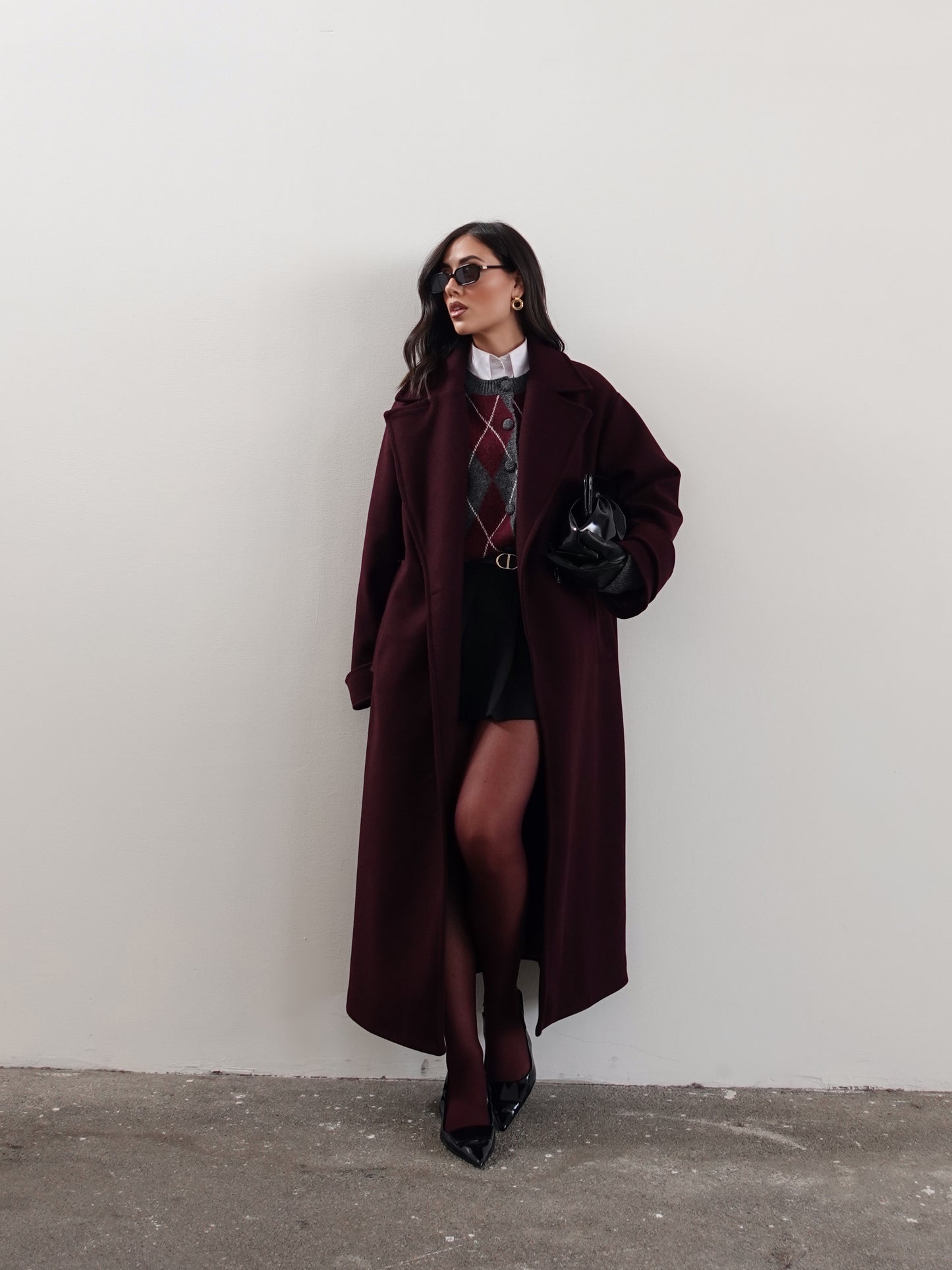 CARDIGAN IN LANA FANTASIA ROMBI - GRIGIO/WINE 8280