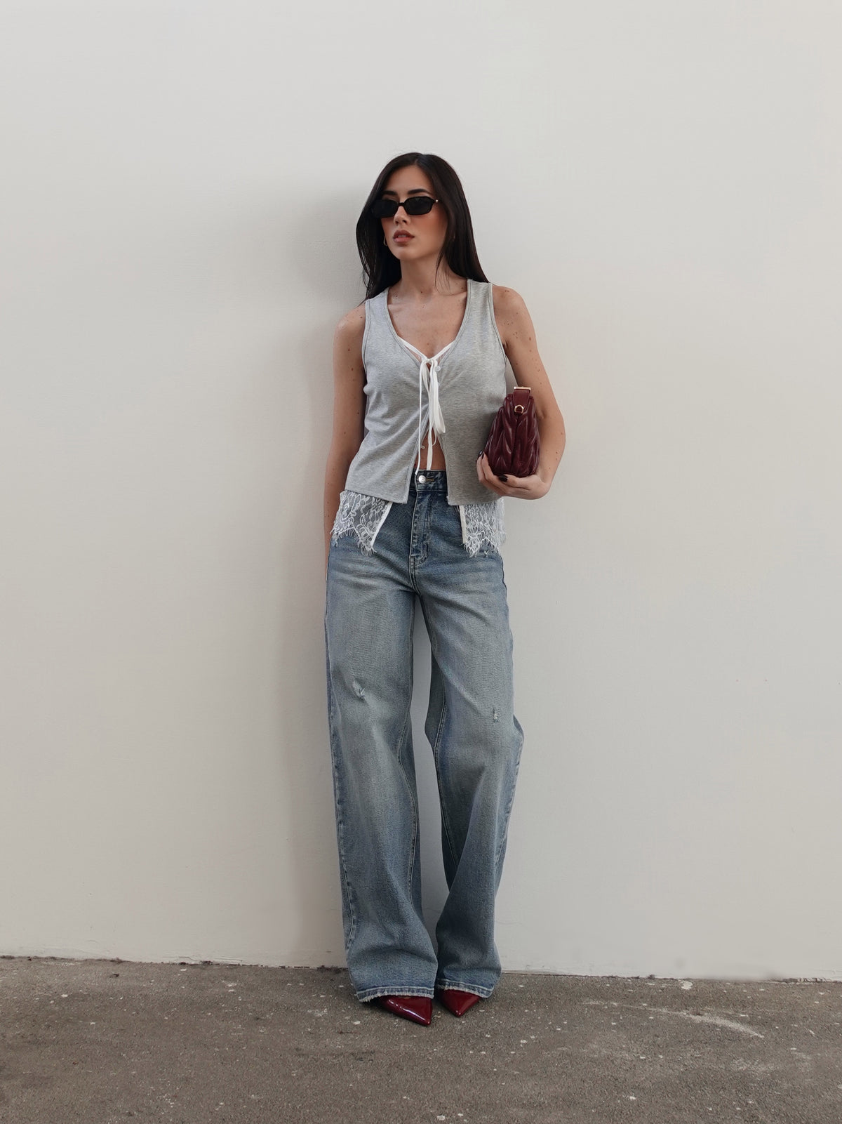JEANS WIDE LEG FONDO SFRANGIATO - LAVAGGIO CHIARO 8000-22