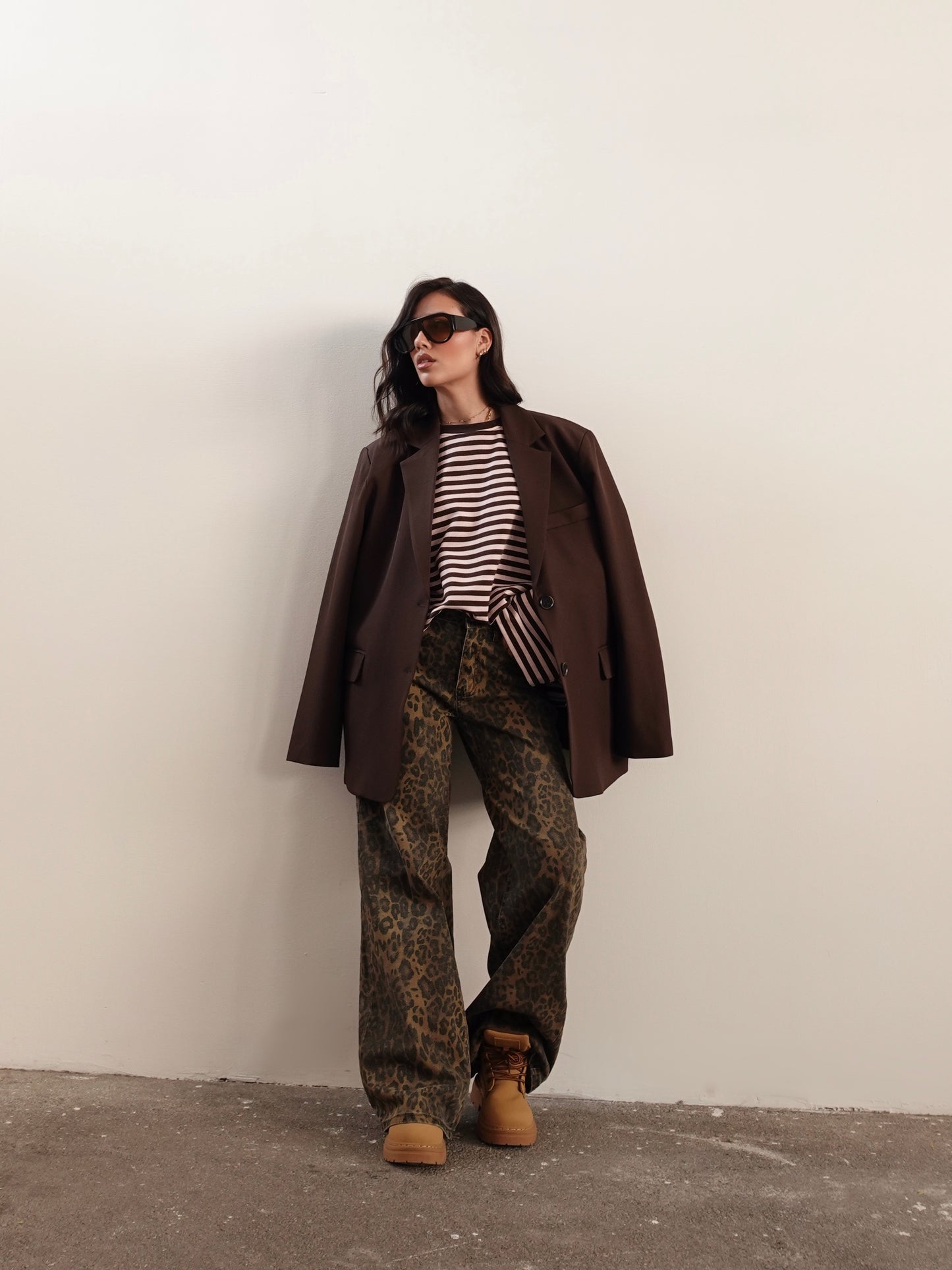LONG-SLEEVE A RIGHE - ROSA/MARRONE F1109