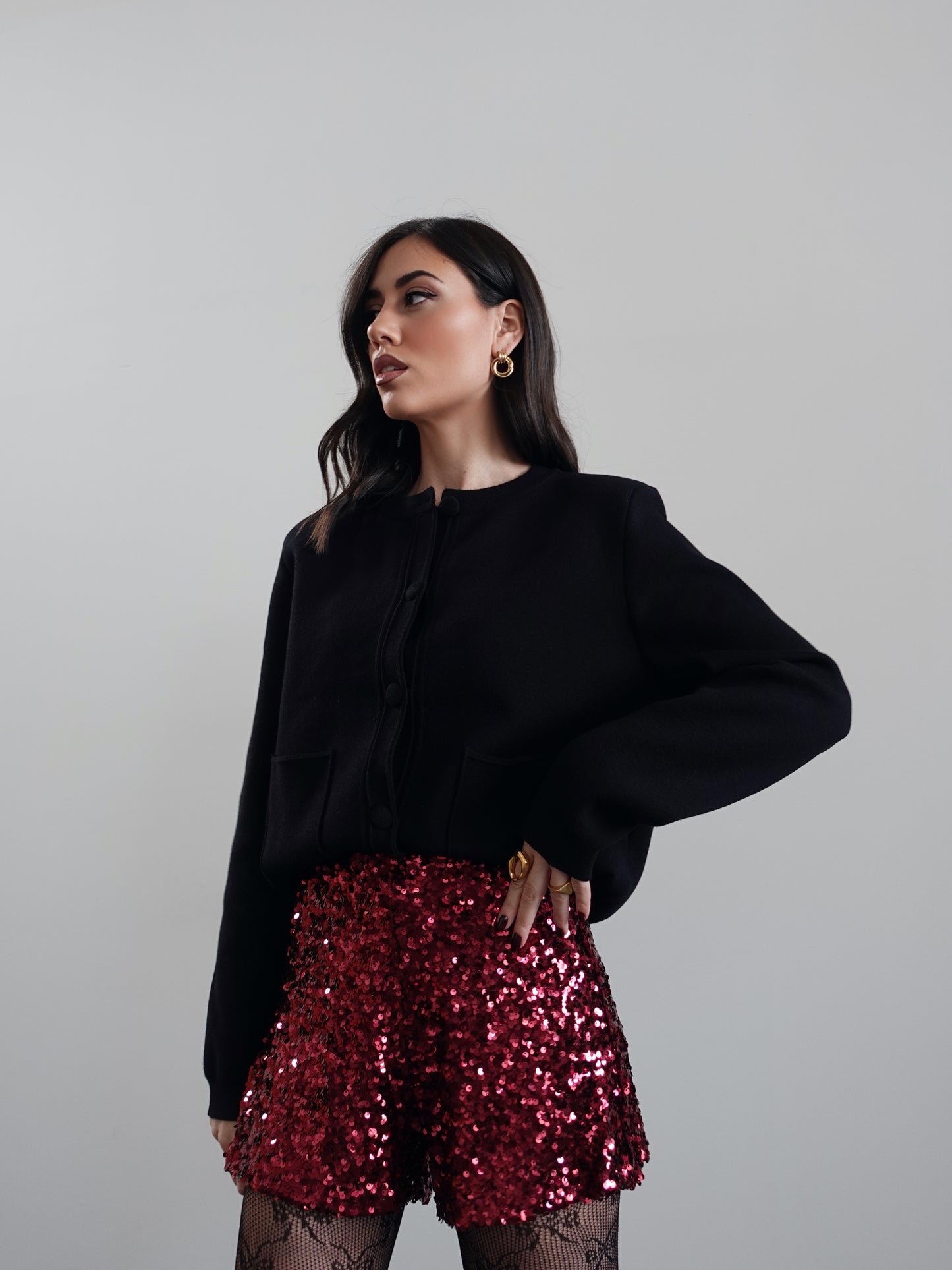 SHORTS CON PAILLETTES - BORDEAUX 2255