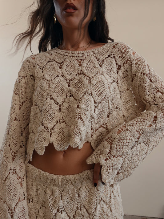 MAGLIA CROP IN MACRAME' DUBAI - BEIGE 38004