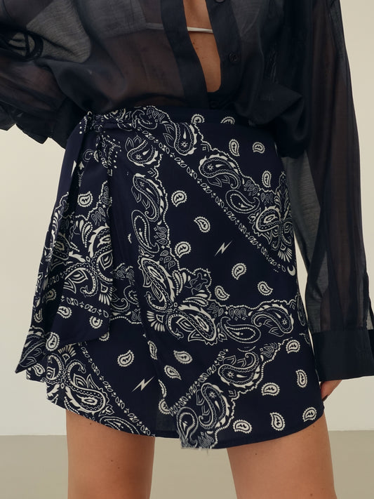 MINIGONNA BANDANA A PORTAFOGLIO - BLU 714388