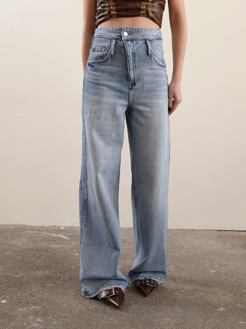 JEANS CON CINTURA RISVOLTATA - LAVAGGIO MEDIO 5075