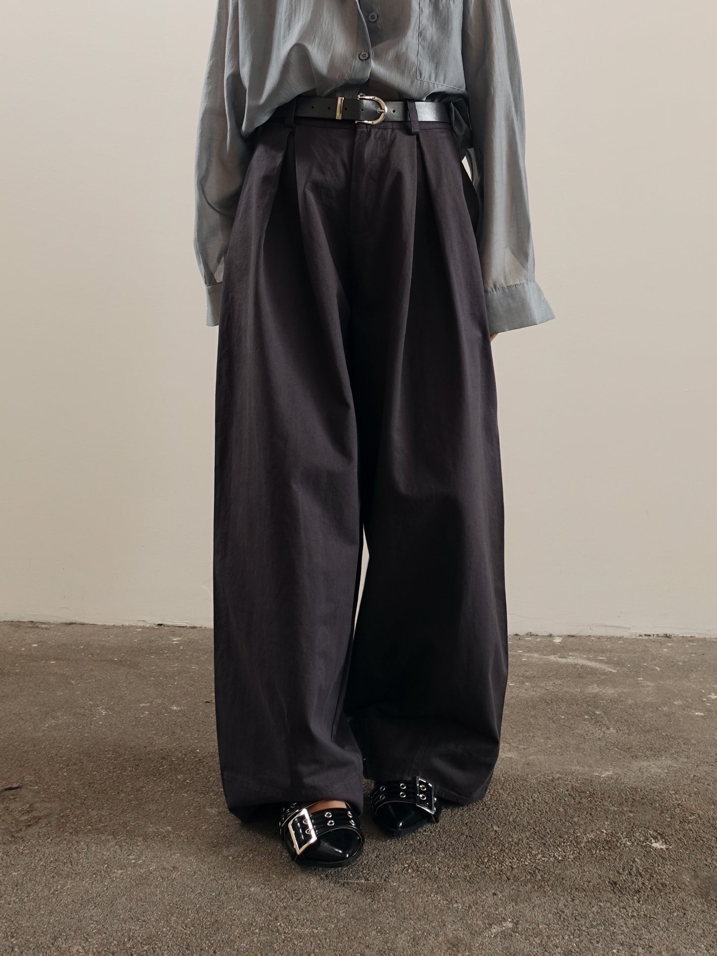 PANTALONI IN COTONE BAGGY BALLOON CON CINTURA - GRIGIO 14741