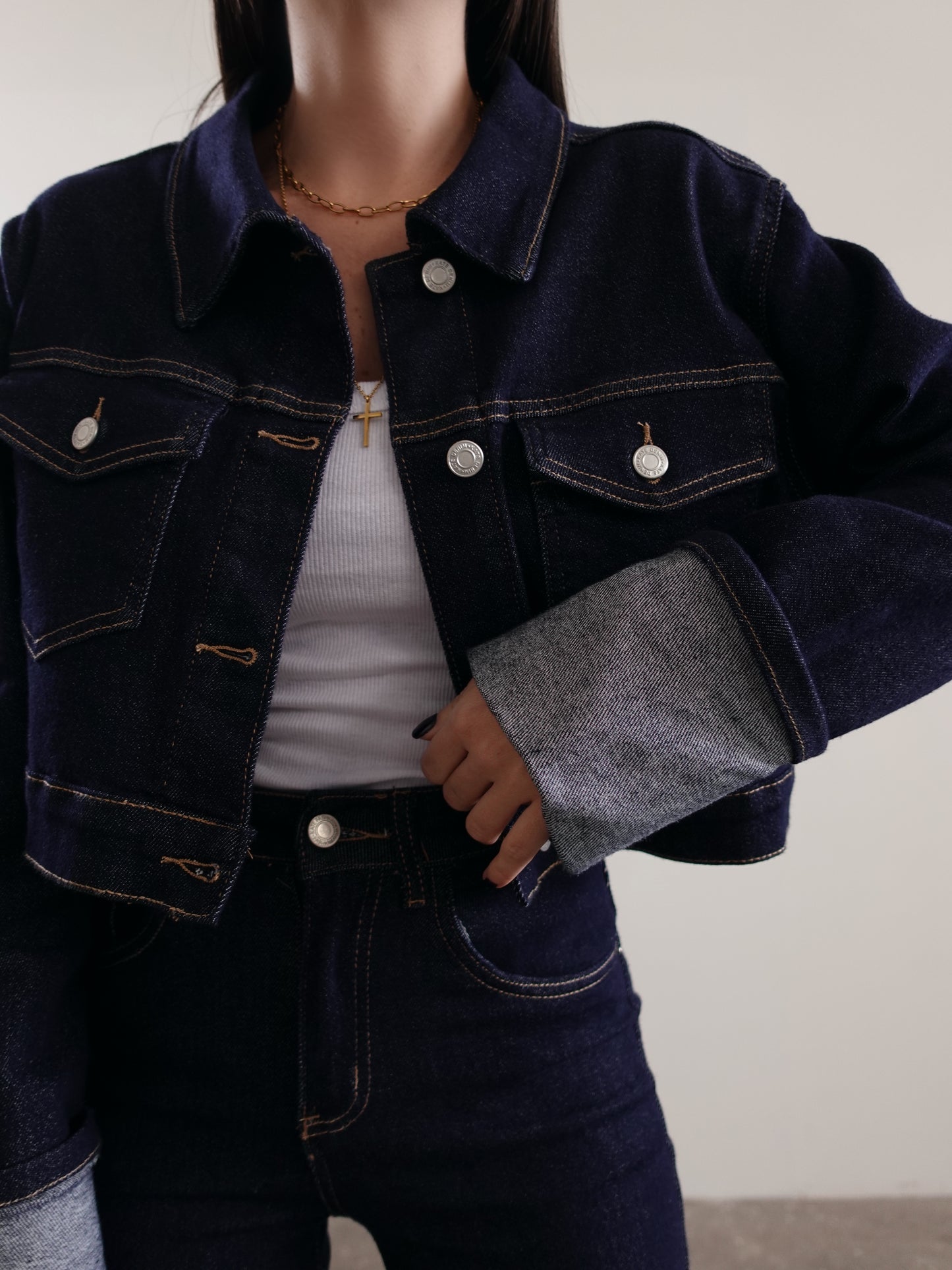 DENIM JACKET CROP NEW YORK - BLU DENIM SCURO SKV953