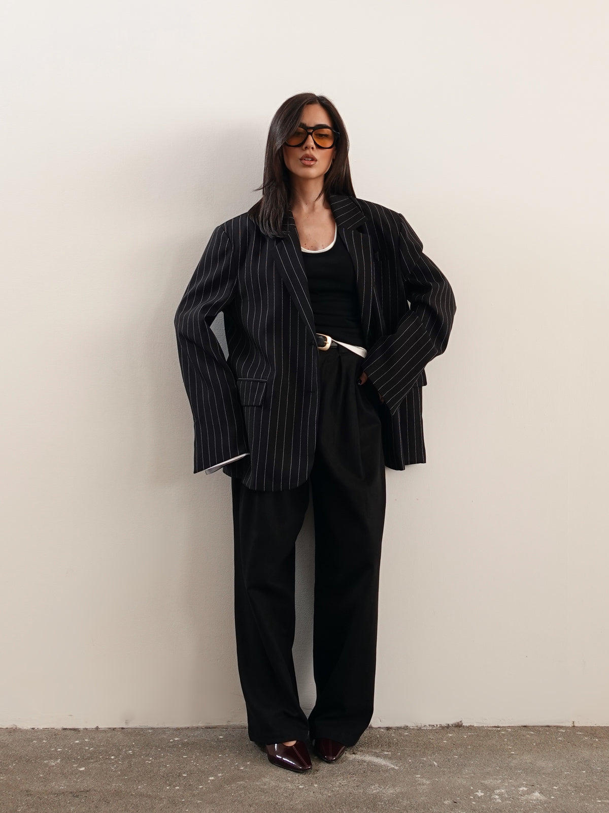 BLAZER GESSATO CON RISVOLTO A CONTRASTO - NERO 3141