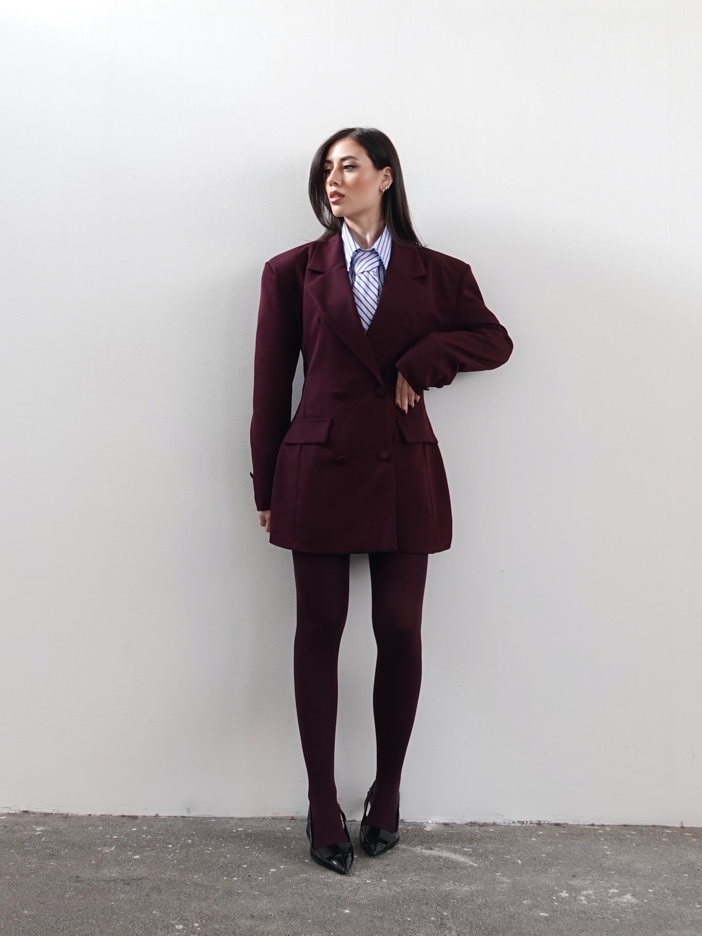 BLAZER DRESS CON CINTURA REGOLABILE - WINE 510