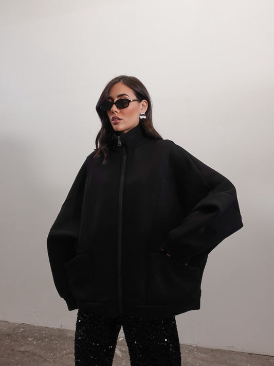 FELPA OVER CON ZIP - NERO 39553