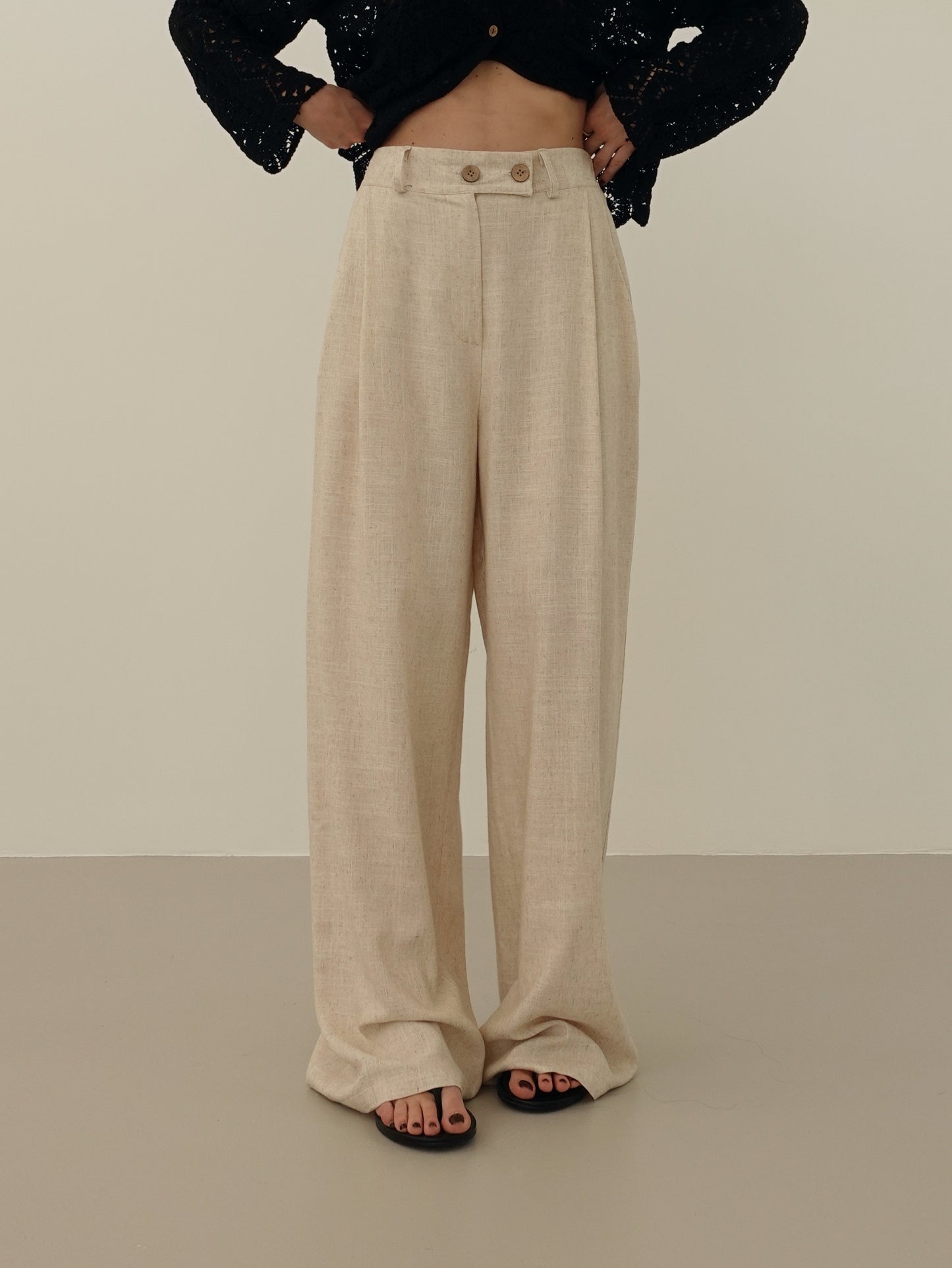 PANTALONI MISTO LINO/VISCOSA - BEIGE 5845
