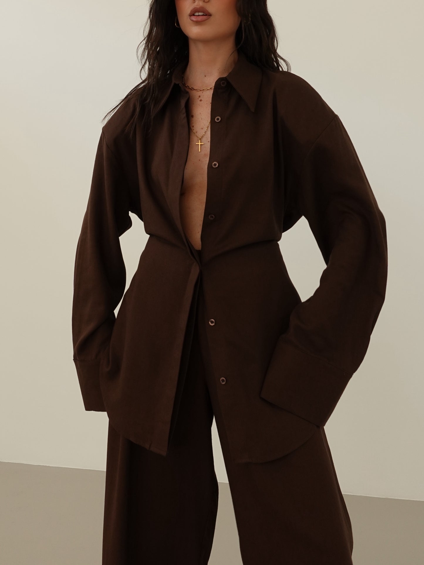 COORDINATO MISTO LINO CON SPALLINE - MARRONE 1965/12680