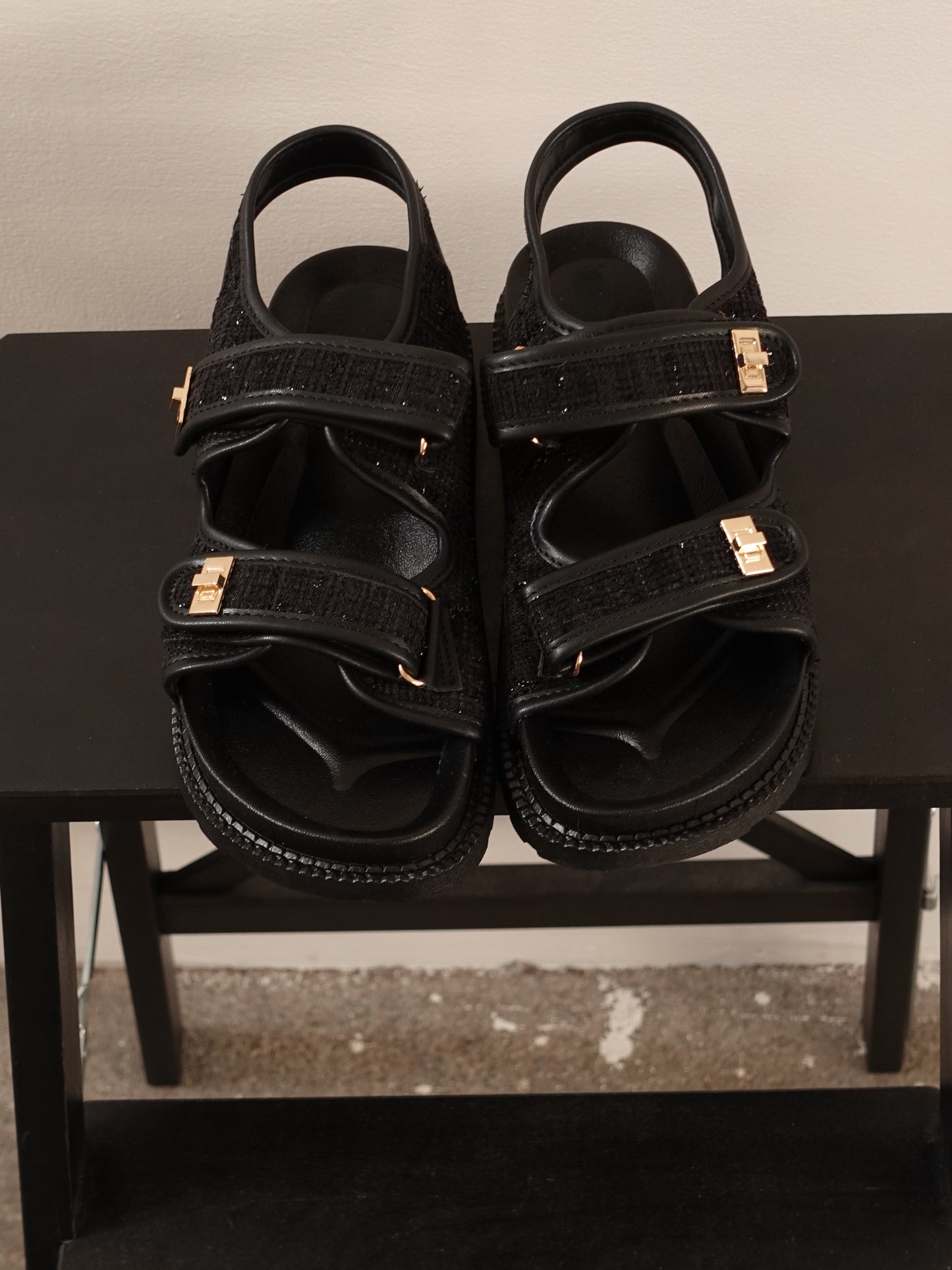 SANDALI PLATFORM IN TWEED - NERO GLITTER CM169