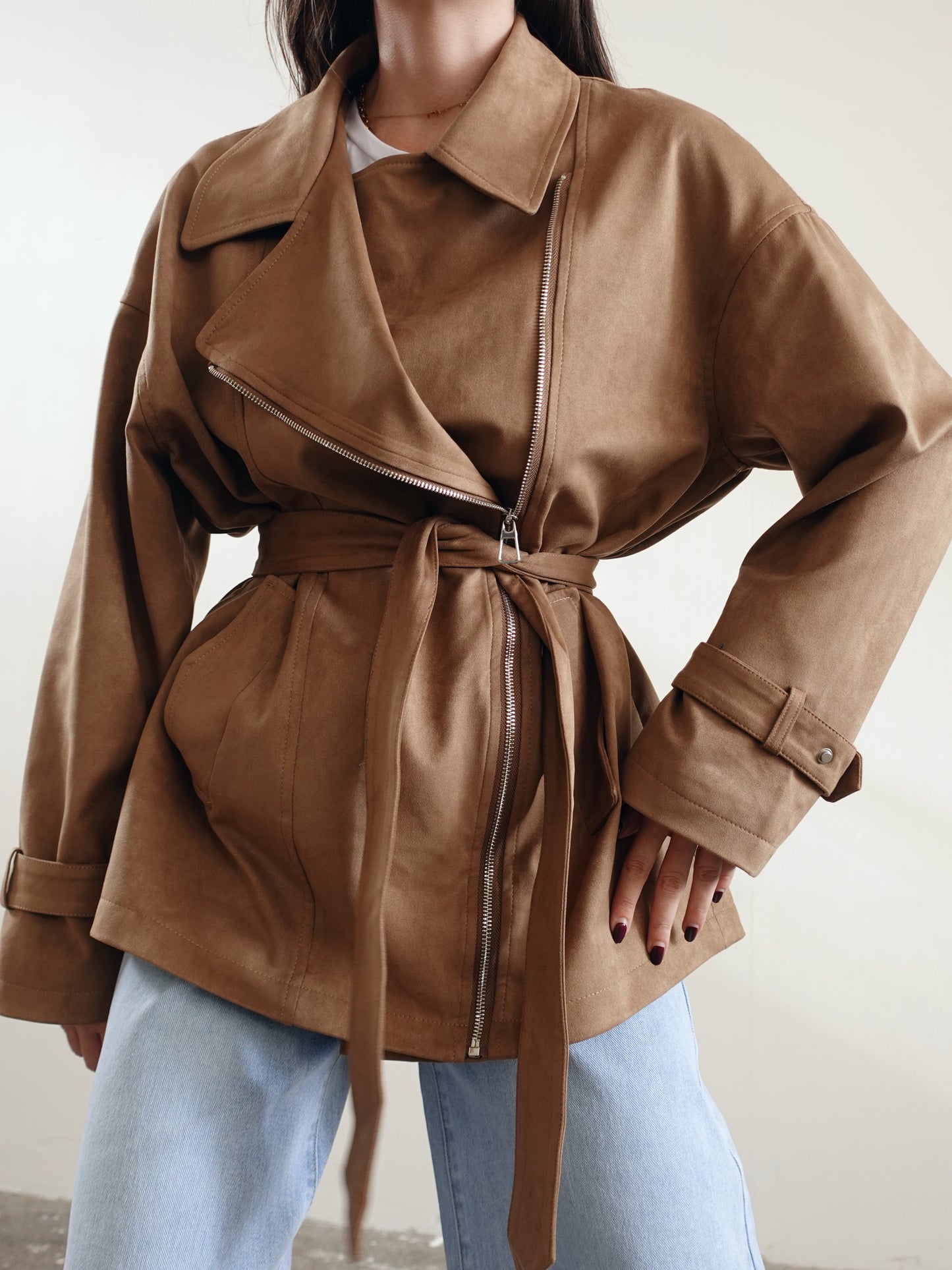 GIACCA SCAMOSCIATA CON CINTURA - CAMEL 160391