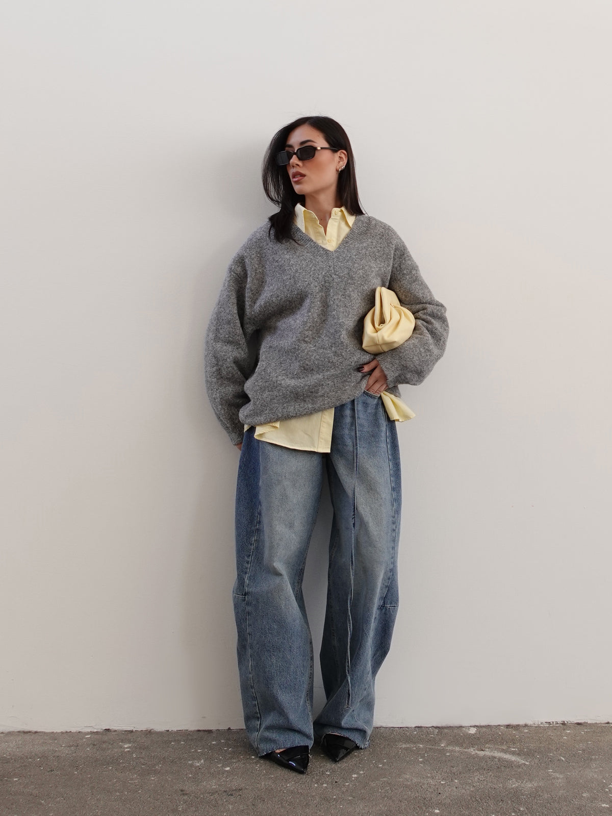 MAGLIONE BALLOON CON SCOLLO A "V" - GRIGIO 4297